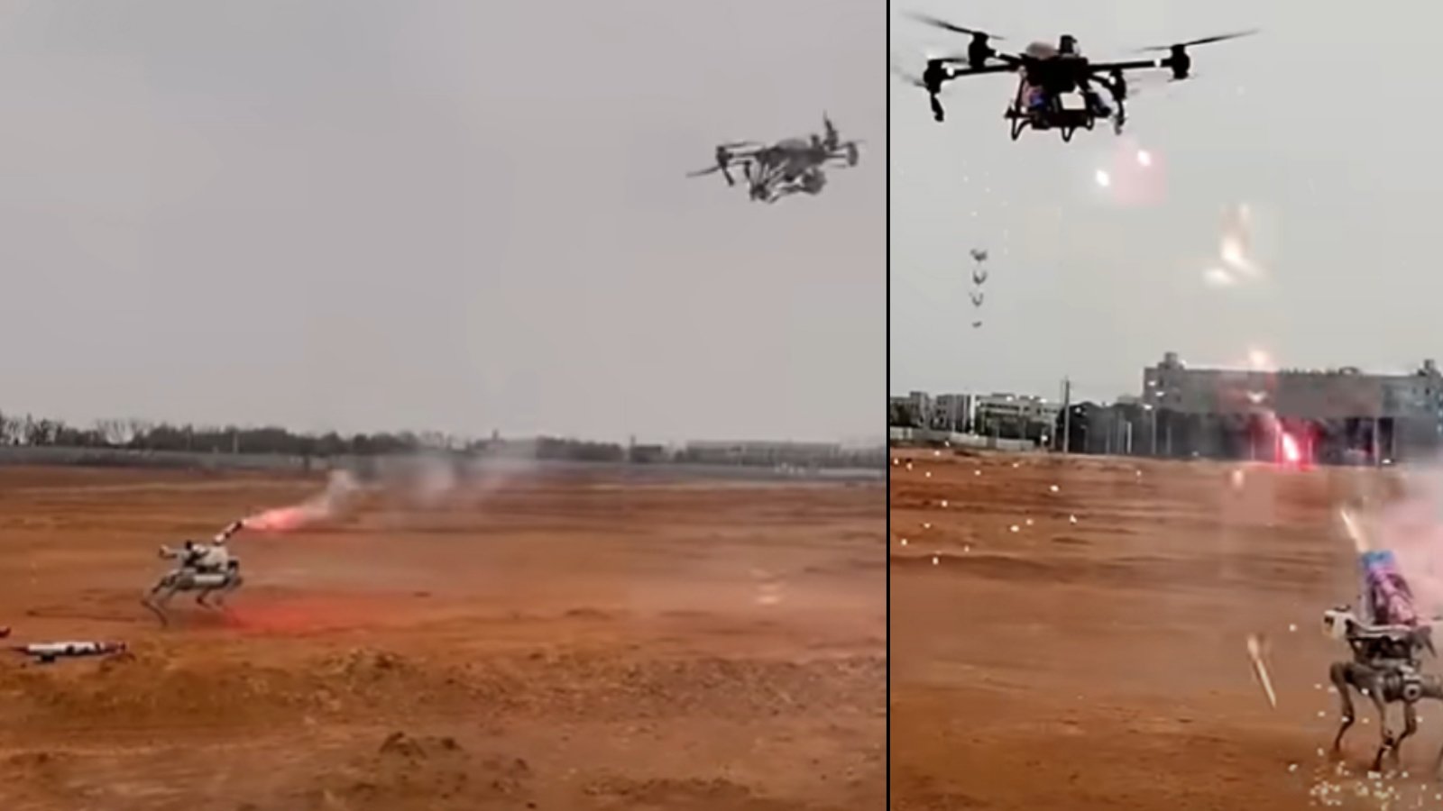 Watch robot dog and drone locked in fierce battle —