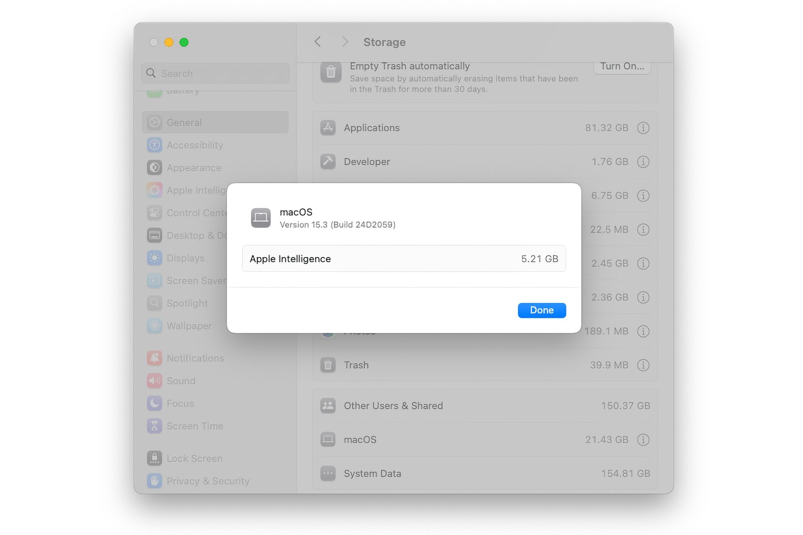 How to see Apple Intelligence storage space